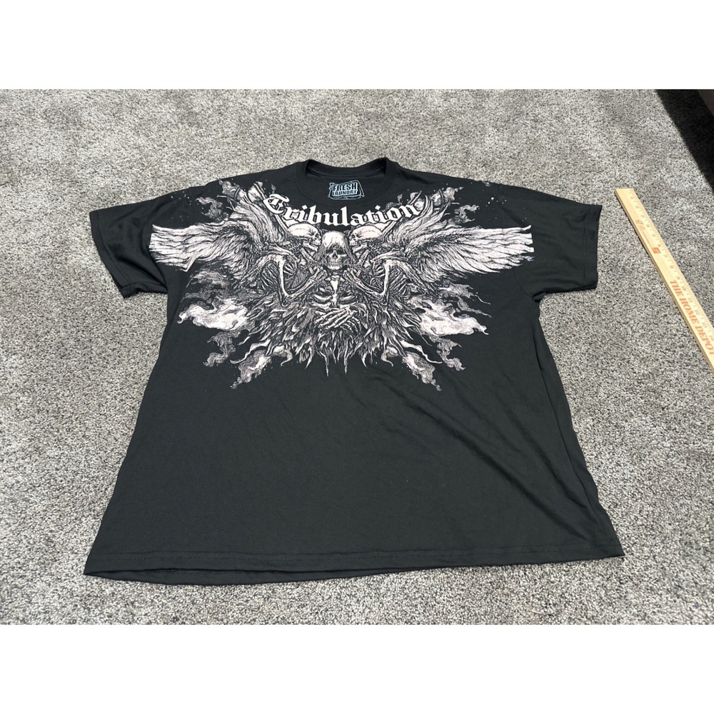 Fresh Laundry Tribulation Graphic T-Shirt Mens 2XL Black Gothic Skull Wings Tee